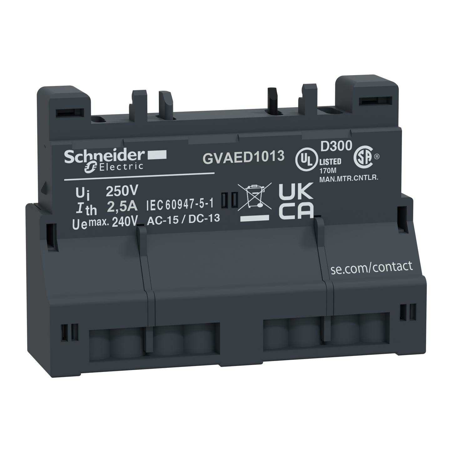 Schneider Electric-GVAED1013-TeSys GV - Block additif frontal 1 no 1 no defaut version borne ressort