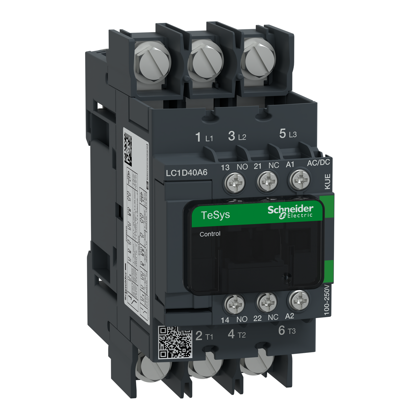 Schneider Electric-LC1D40A6KUE-TeSys D Green - contacteur 3P (3NO) 40A - 100/250VCA/CC - basse conso - cosses
