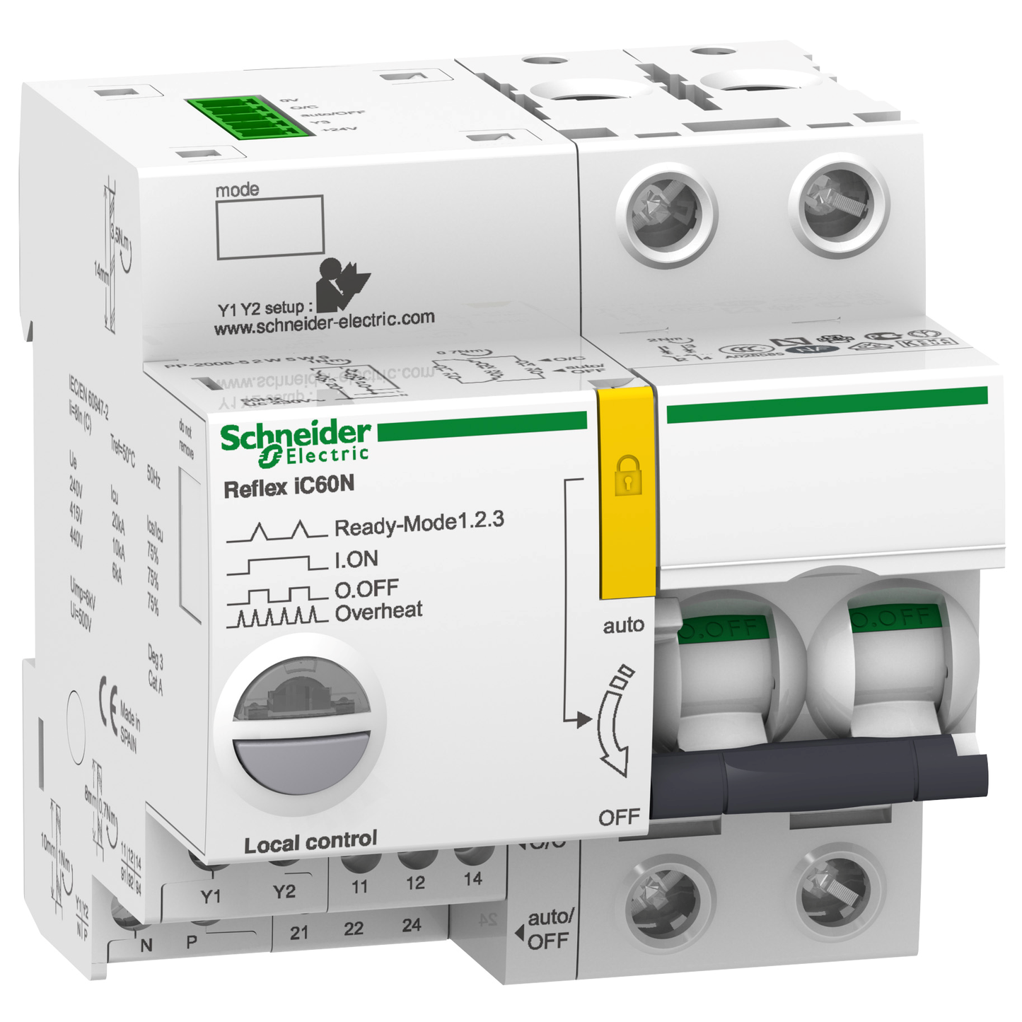 Schneider Electric-A9C62225-Acti9, Reflex iC60N disjonct. à commande intégrée interface Ti24 25A 2P courbe C