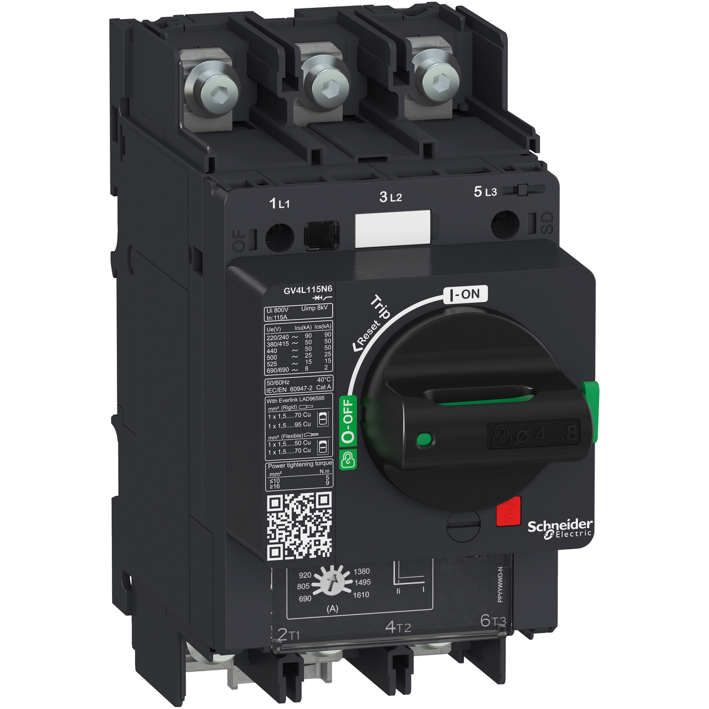 Schneider Electric-GV4L115B6-TeSys GV - disjoncteur magnétique - In 115A - 25kA - cosses fermées