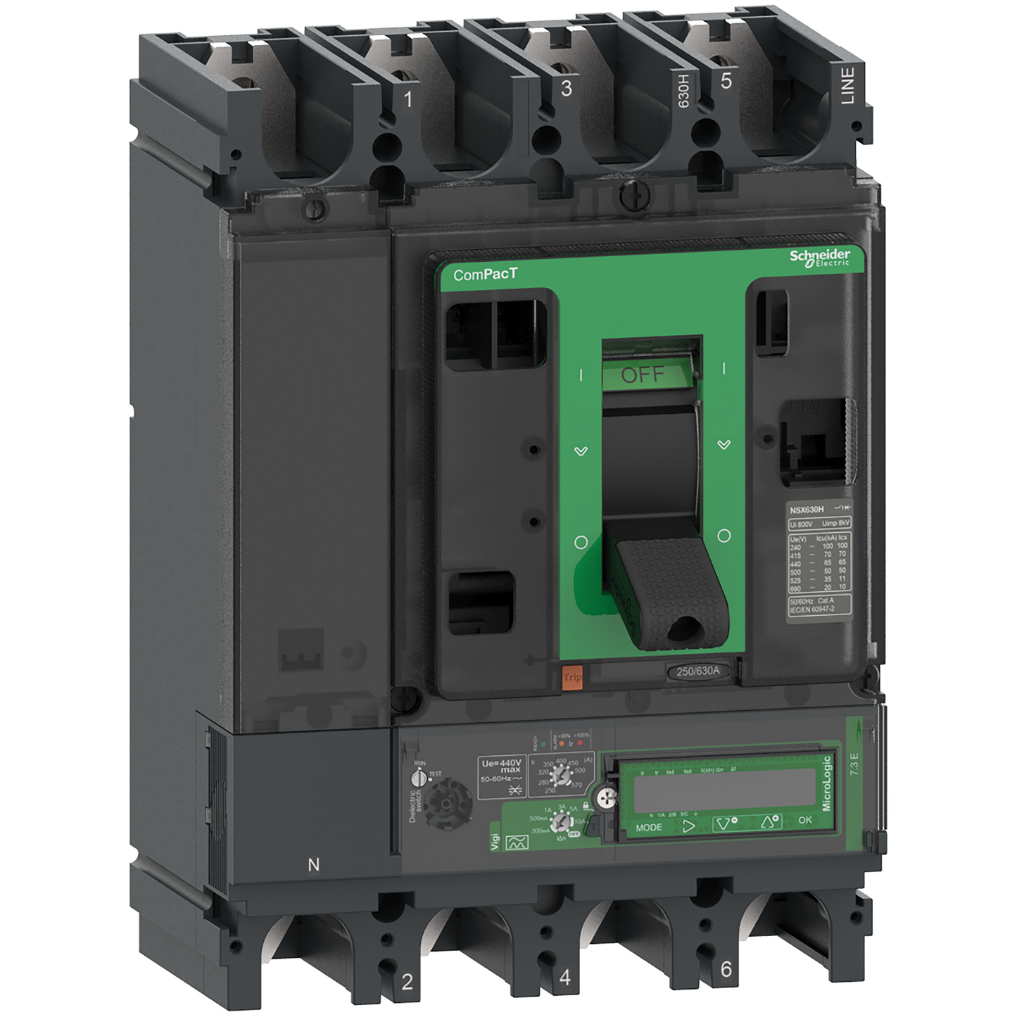 Schneider Electric-C63H47E570-ComPacT NSX630H - Disjoncteur Vigi - MicroLogic 7.3E 570A - 4P4D - 70kA - fixe