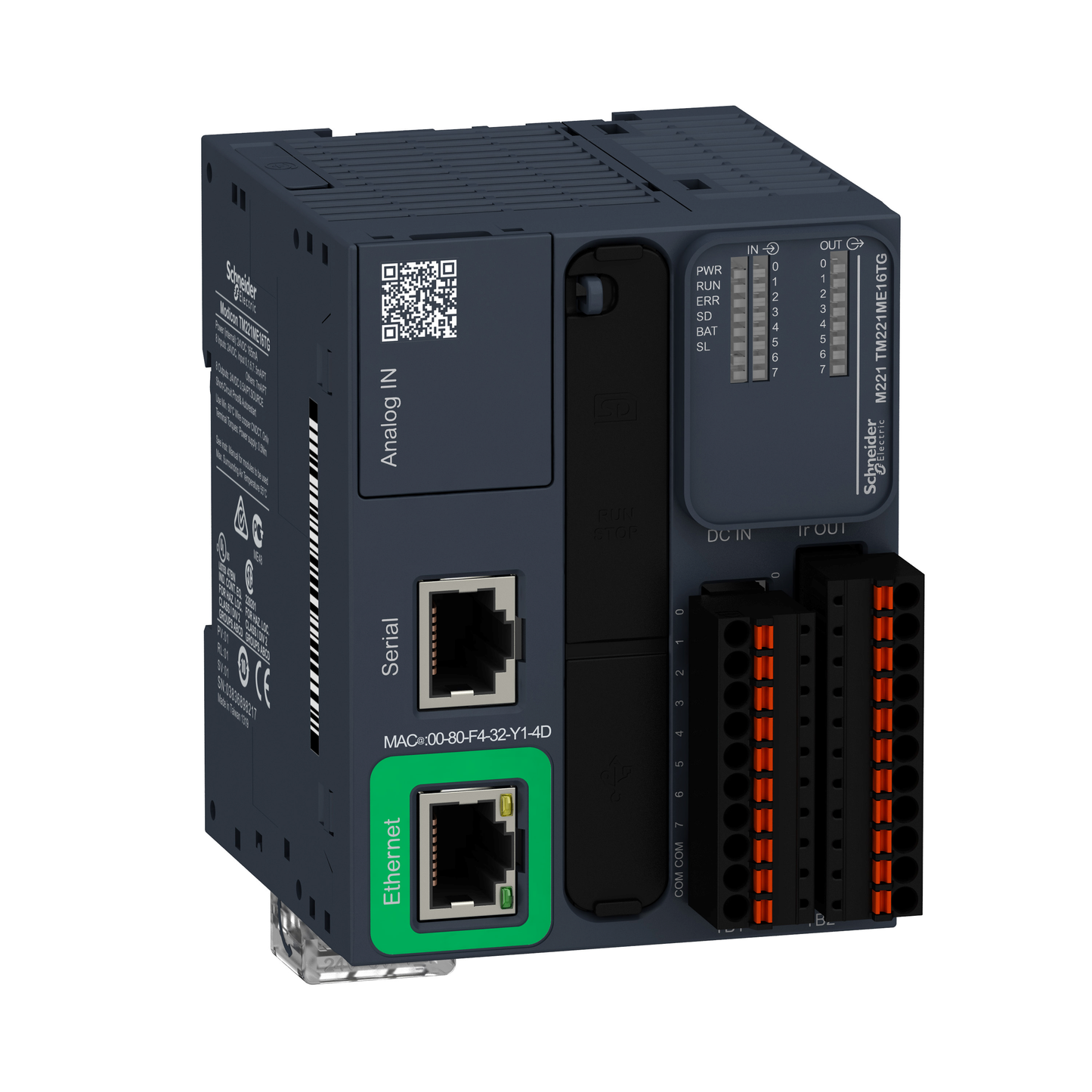 Schneider Electric-TM221ME16TG-Modicon M221 Book, contrôleur 16E/S PNP, port Ethernet+série, 24VCC, ressort