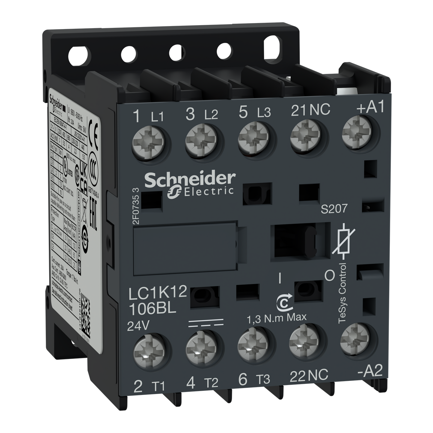 Schneider Electric-LC1K12106BLS207-TeSys K - contacteur - 3P+1F - 12A AC3 440V - 24VBC - cosses fermées ferroviaire
