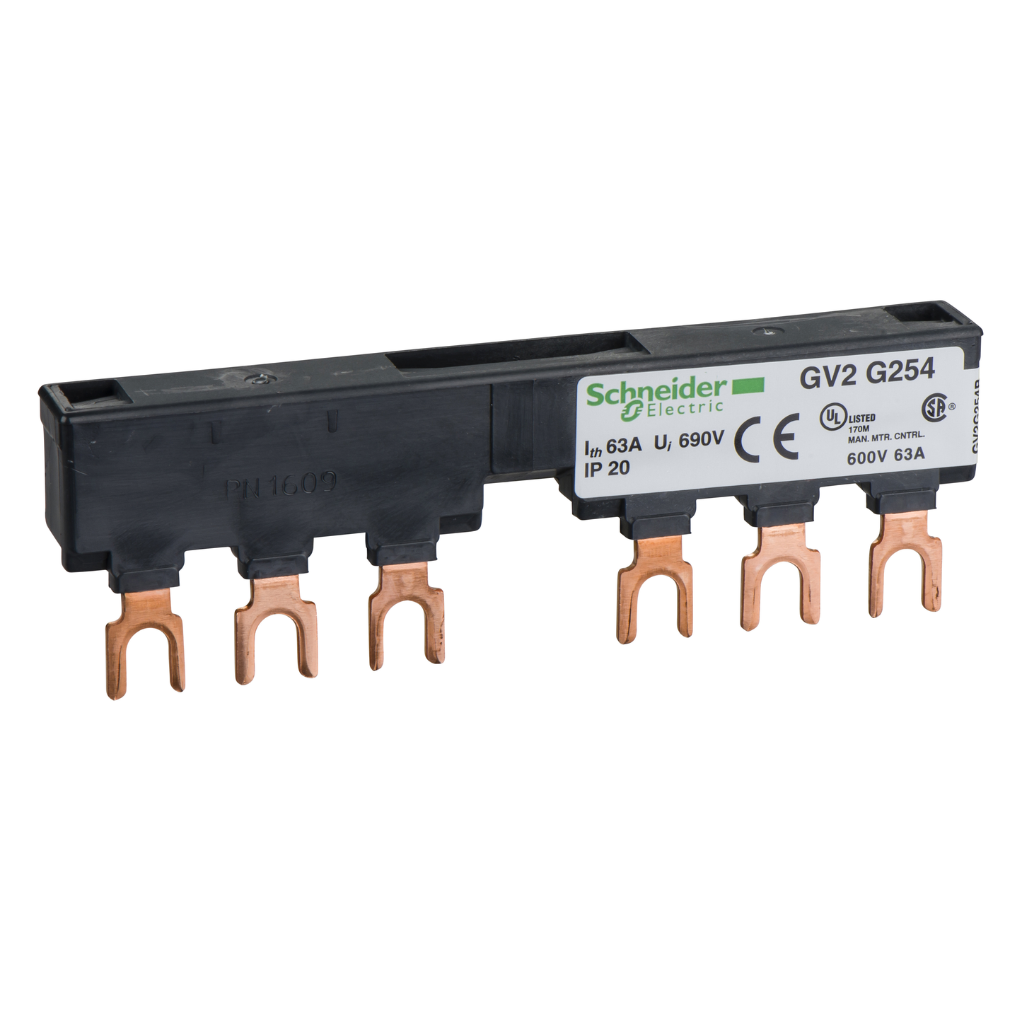 Schneider Electric-GV2G254-TeSys GV - jeu de barre tripolaire - 63A - 2 dérivations - pas 54 mm