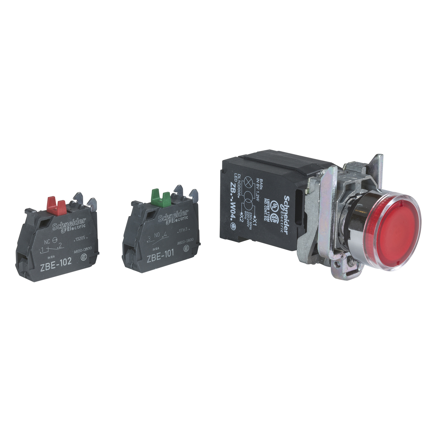 Schneider Electric-XB4BW3445-Harmony XB4 - poussoir lumineux - 1F+1O - rouge - Ø22 - transfo 230VAC