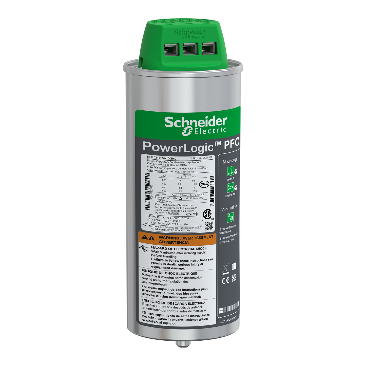 Schneider Electric-BLRCH125A150B69-CONDENSATEUR CAN HDY 12.5 /15KVAR 690V