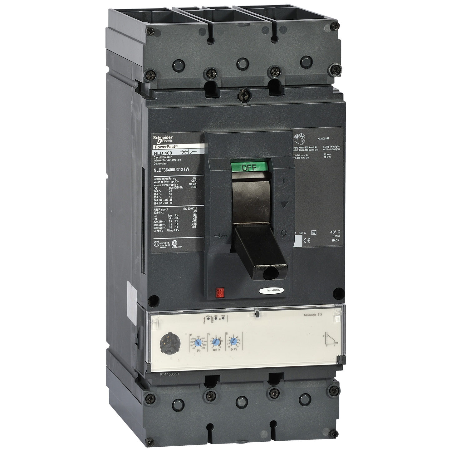 Schneider Electric-NLJF36600U31XTW-PowerPact L - disjoncteur 600A - sans bornes - 65kA Micrologic 3.3 600A 3P 3d