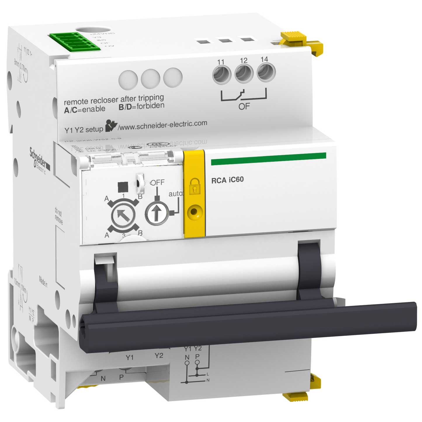 Schneider Electric-A9C70122-Acti9, RCA télécommande pour disj iC60 1P, 1P+N, 2P avec interface Ti24 230VCA