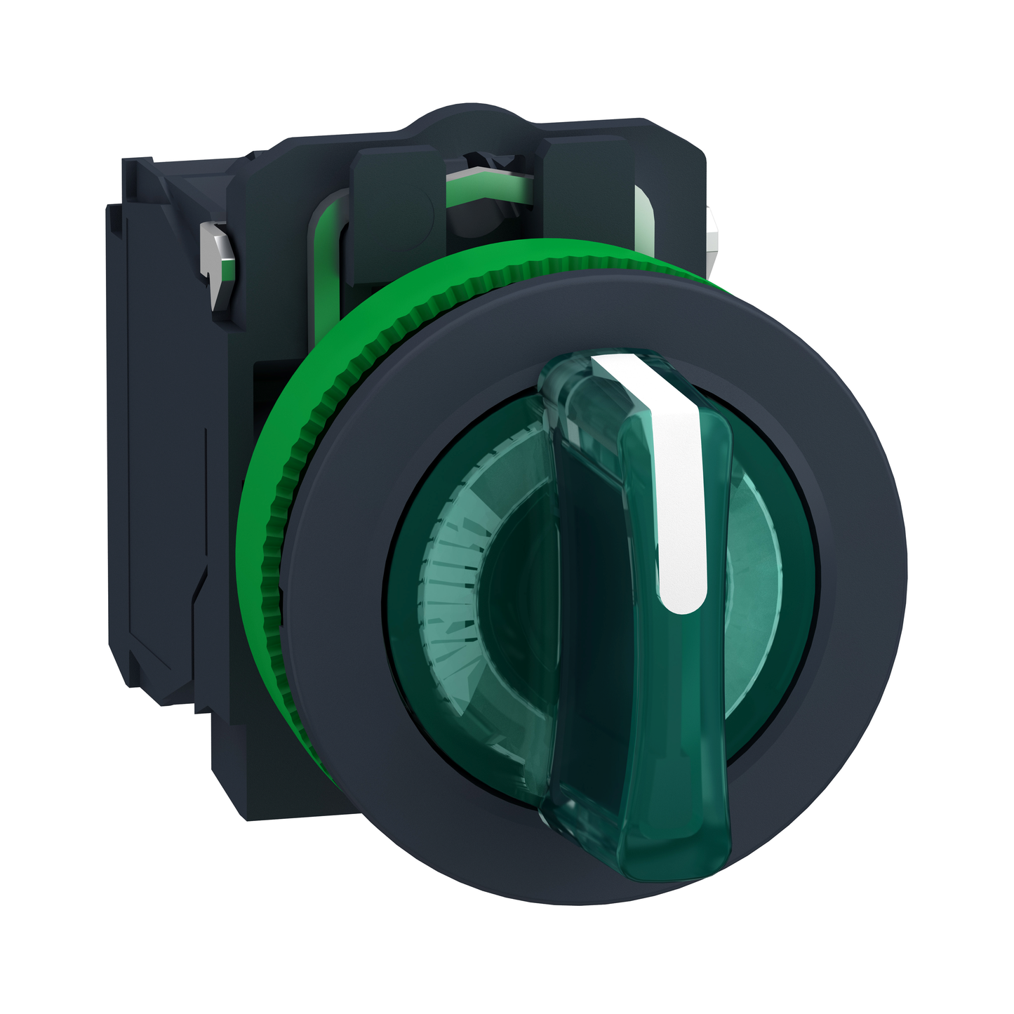 Schneider Electric-XB5FK133M5-Harmony XB5 - bouton à manette lumin - 3 pos fix - vert - 1O+1F - 230V
