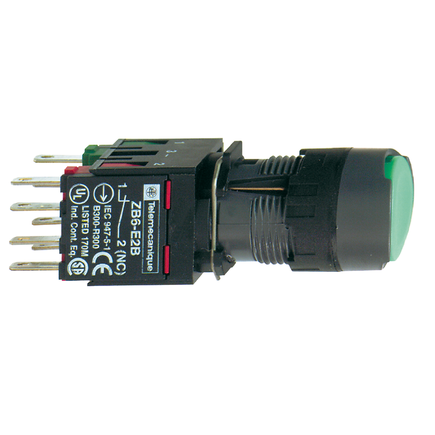 Schneider Electric-XB6AF3B5B-Harmony XB6 - bouton-pous. lum. complet - tête ronde - vert - Ø16 - 24V - 1O+1F