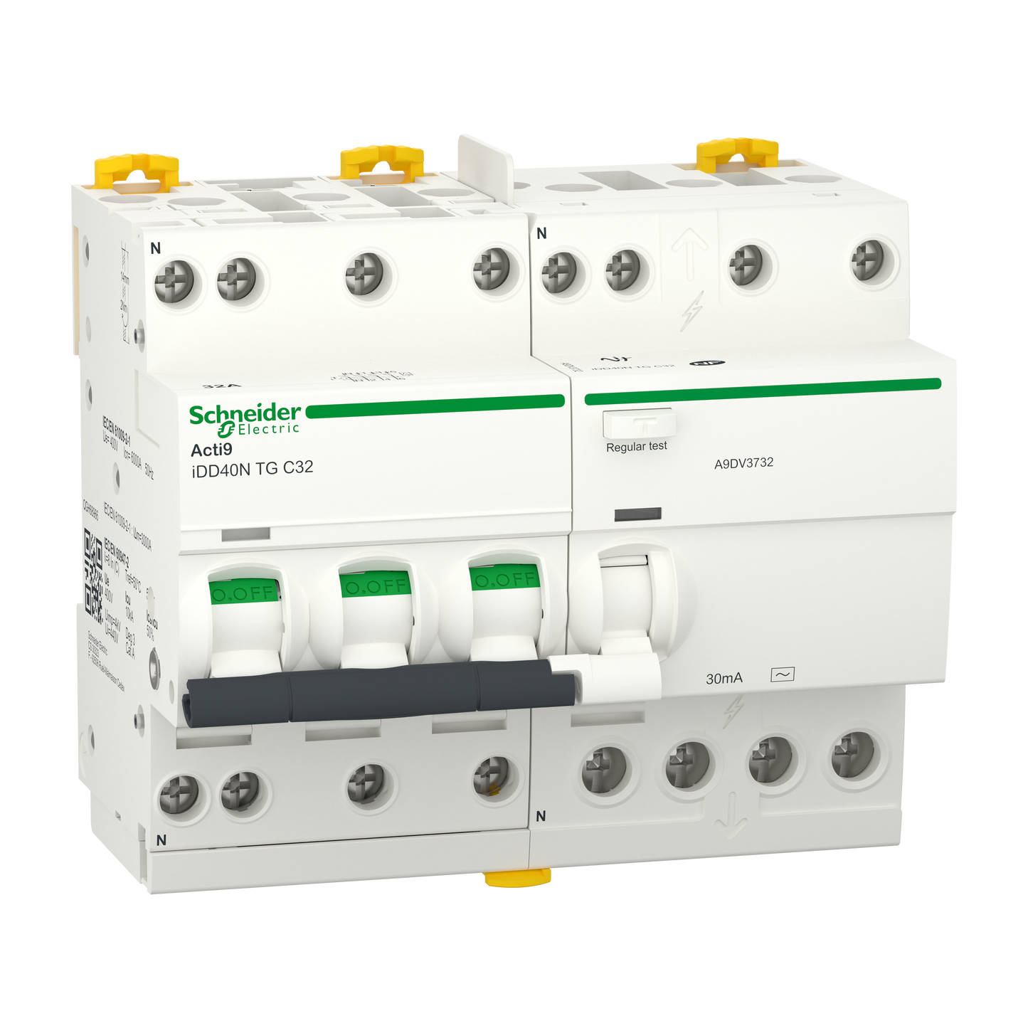 Schneider Electric-A9DV3732-Acti9 iDD40N - Disj. dif. tête de grp - 3P+N 32A - C - 6000A/10kA - 30mA Type AC