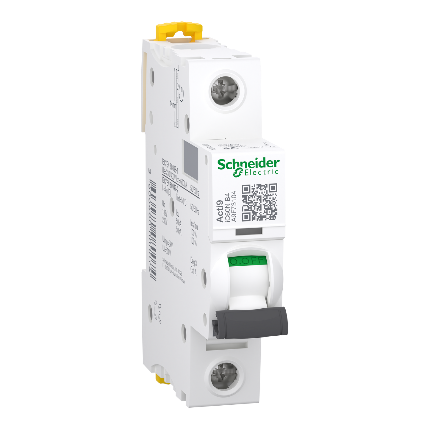 Schneider Electric-A9F73104-Acti9 iC60N - Disjoncteur - 1P - 4A - Courbe B - 230Vca - 6000A/50kA