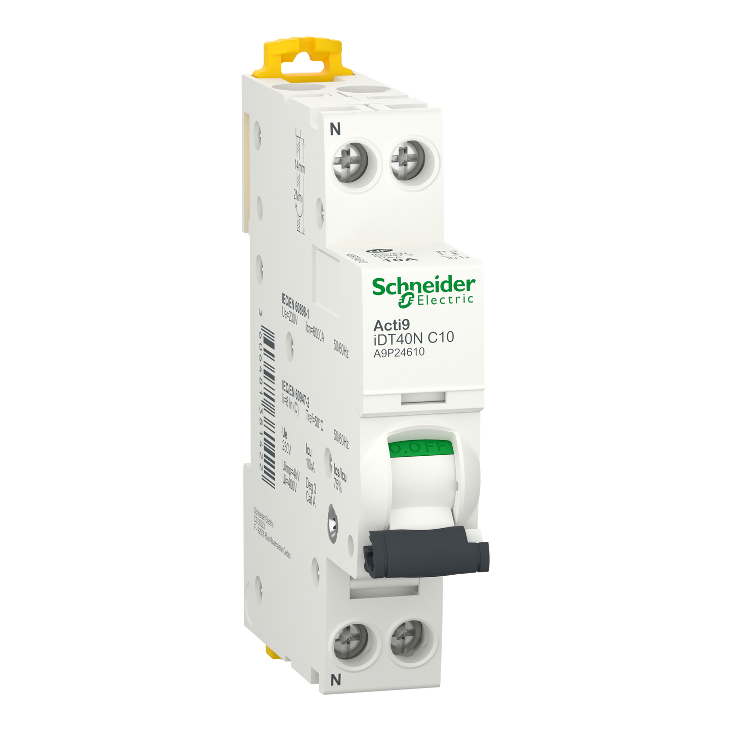 Schneider Electric-A9P24610-Acti9 iDT40N - Disjoncteur modulaire - 1P+N - 10A - Courbe C - 6000A/10kA