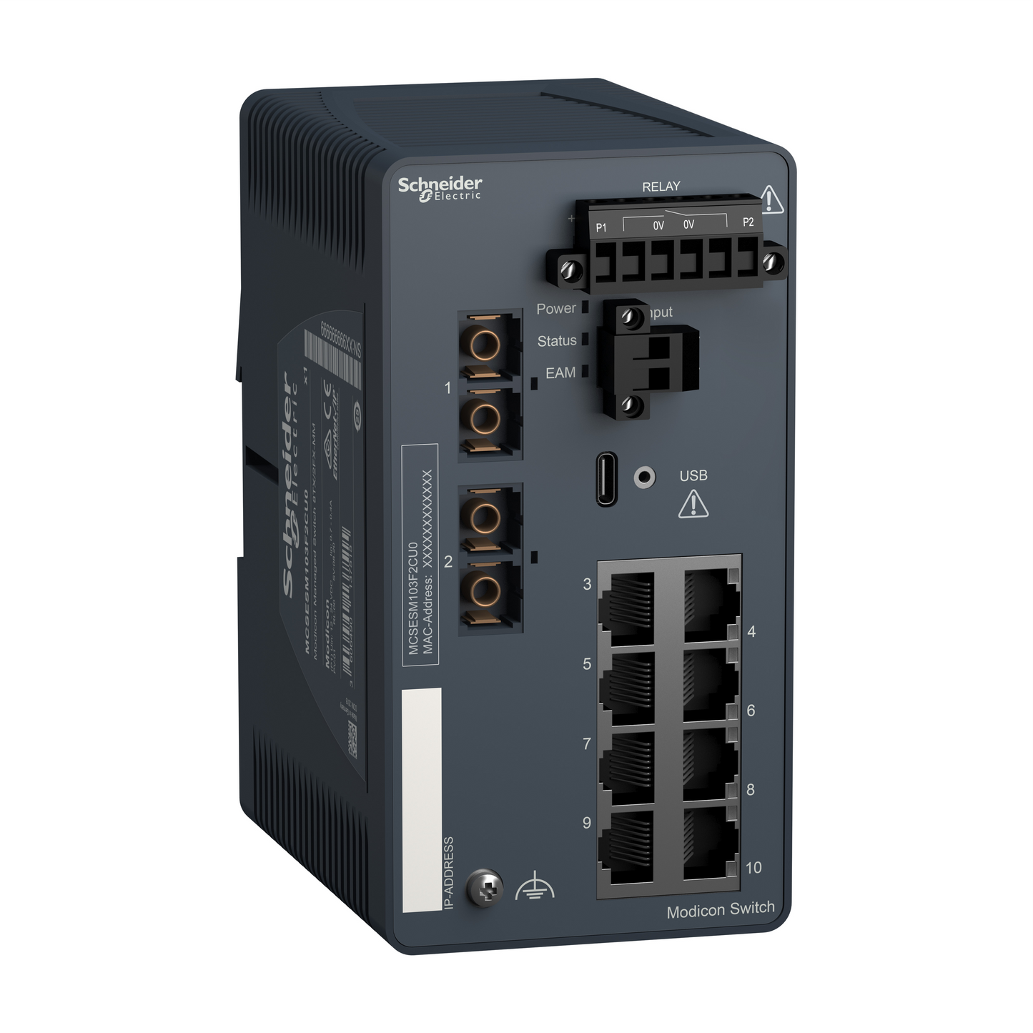 Schneider Electric-MCSESM103F2CU0-Modicon Switch administré - 8 ports cuivre & 2 ports fibre multimode
