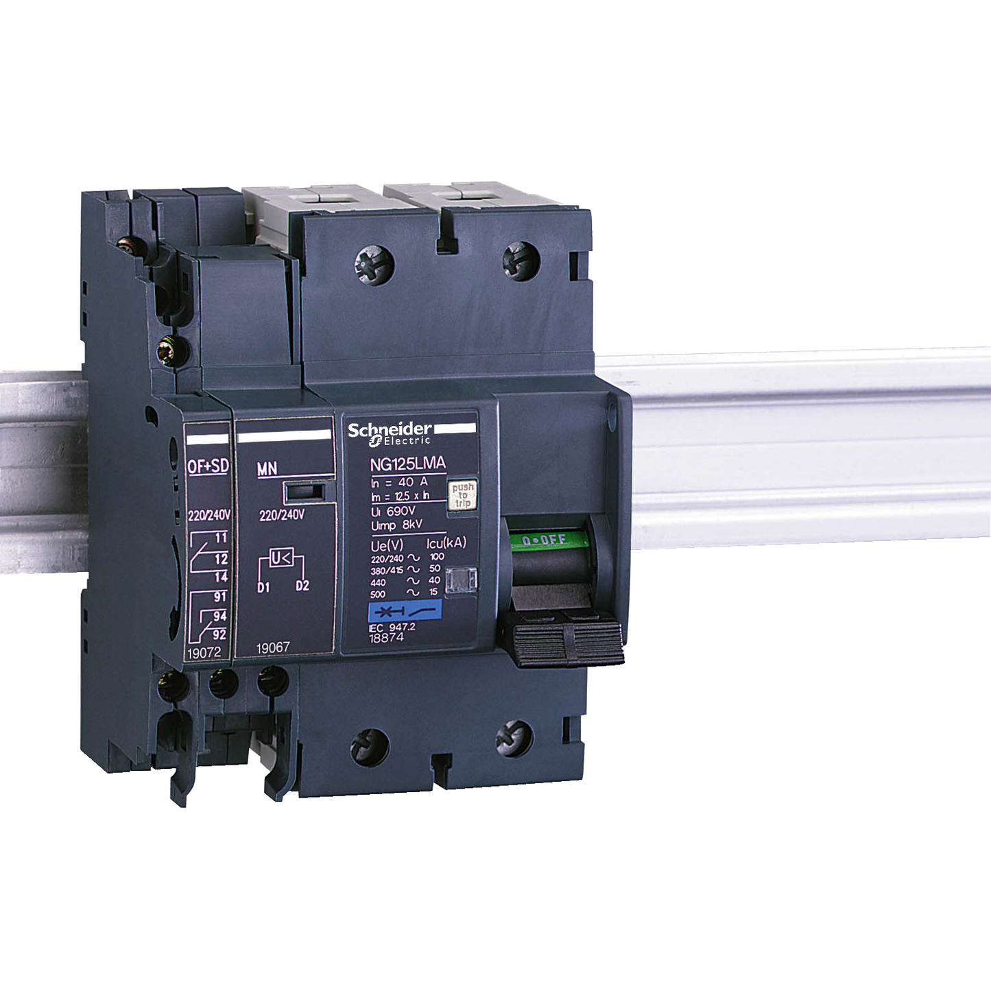 Schneider Electric-19072-Acti9 - Contact auxiliaire - 1OF+1SD pour NG125 - 230Vca/6A - 400Vca/3A