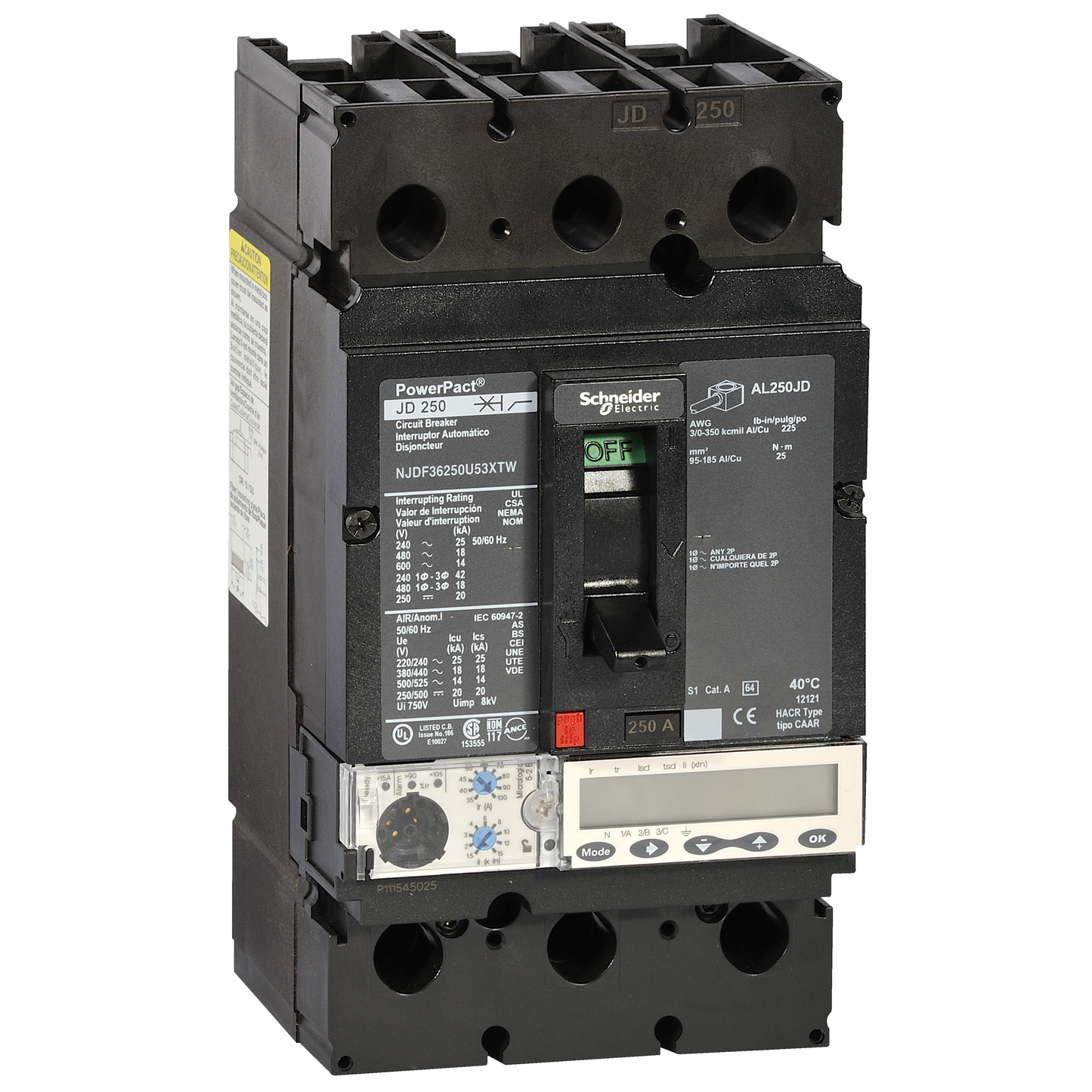 Schneider Electric-NJJF36250U53XTW-PowerPact J - disjoncteur 250A - sans bornes - 65kA Micrologic 5.2E 250 A 3P 3d