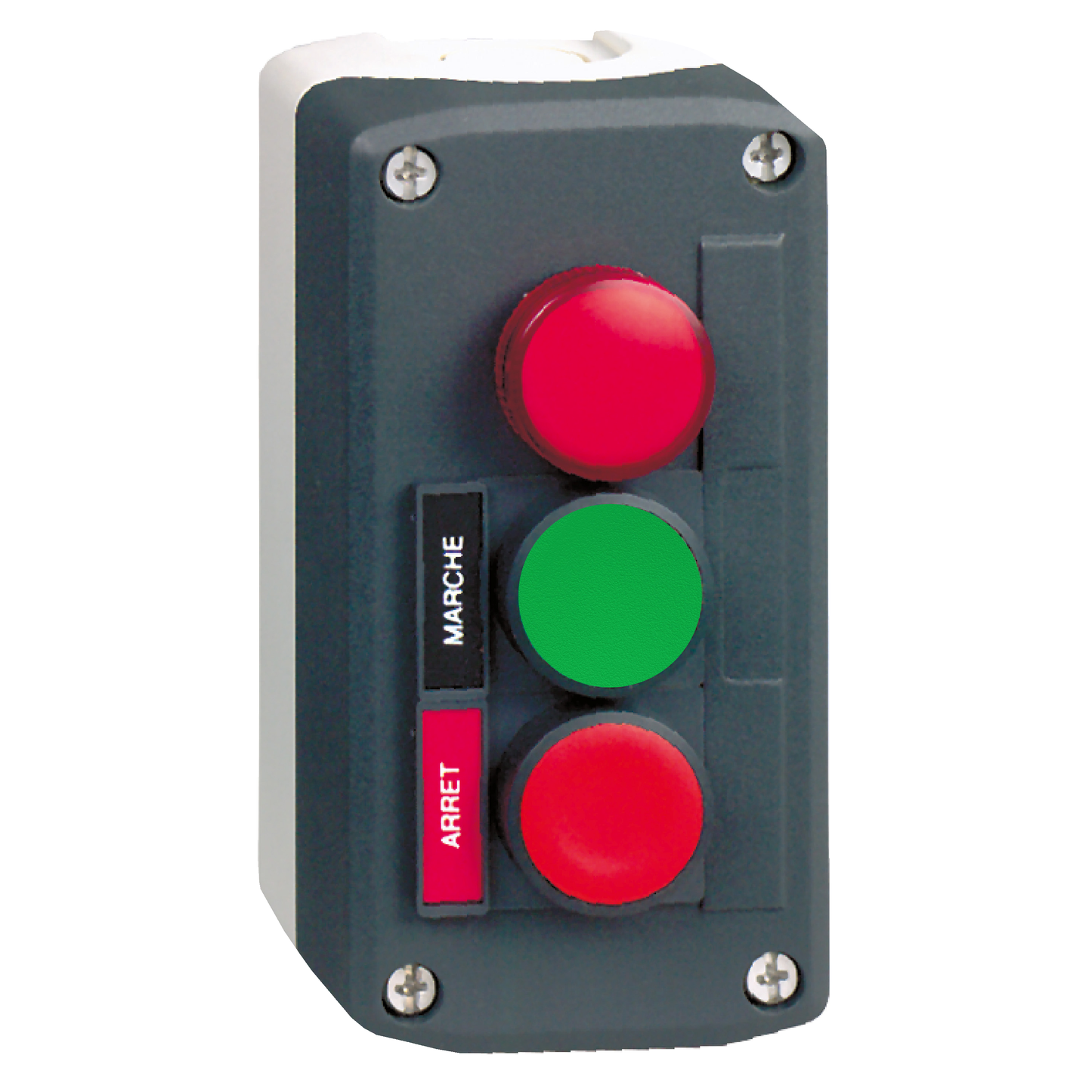 Schneider Electric-XALD361M-Harmony boite - 3 boutons poussoirs Ø22 - vert /rouge/voyant rouge