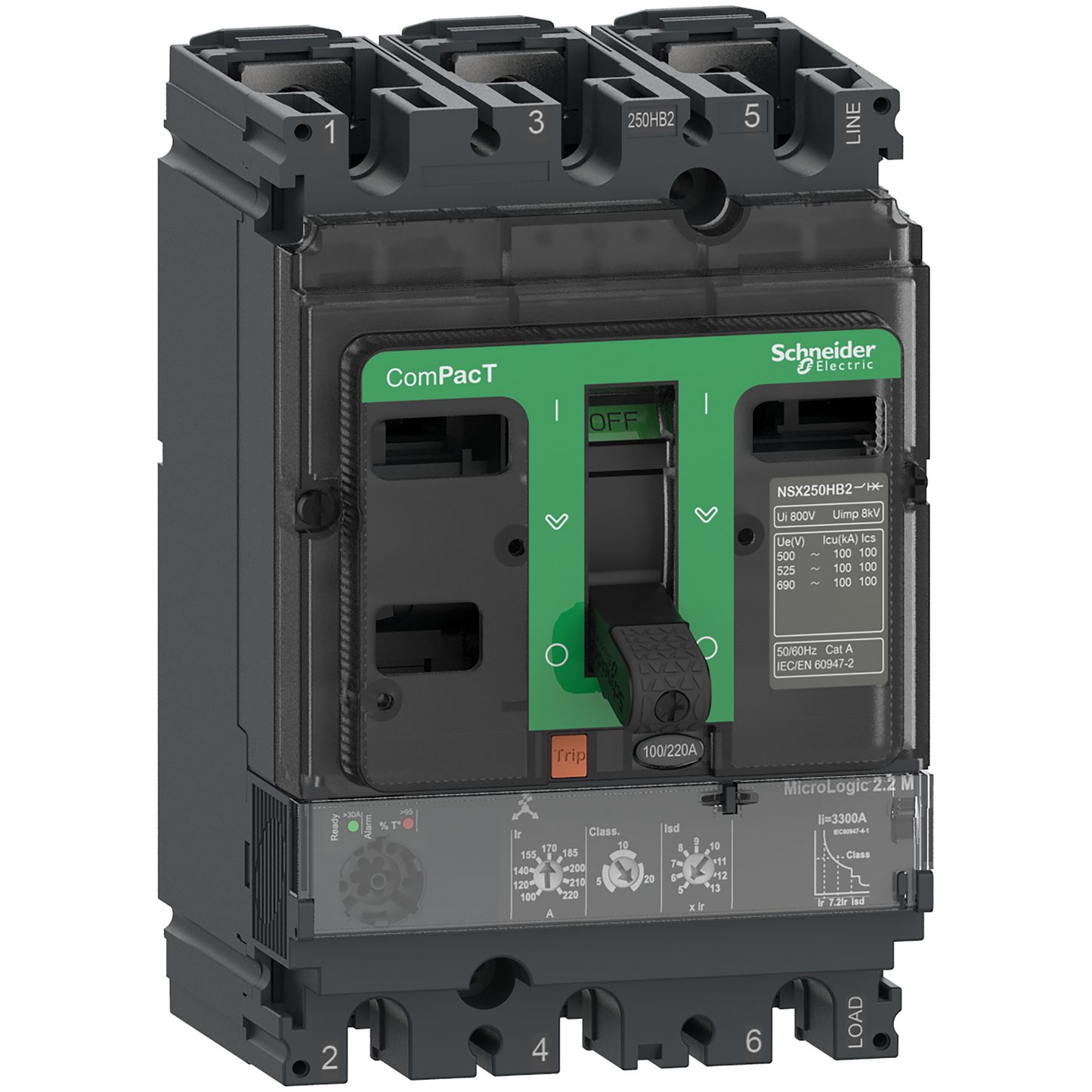 Schneider Electric-C10R32M100-ComPacT NSX100R - Disjoncteur - MicroLogic 2.2M 100A - 3P3D - 200kA - fixe