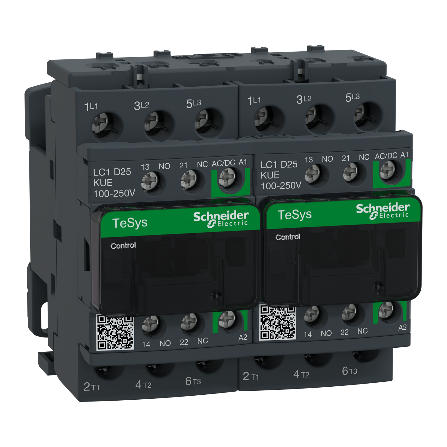 Schneider Electric-LC2D25KUE-TeSys D - contacteur inverseur - 3P(3 NO) - AC3 - <= 440V 25A - 100 à 250Vca-cc