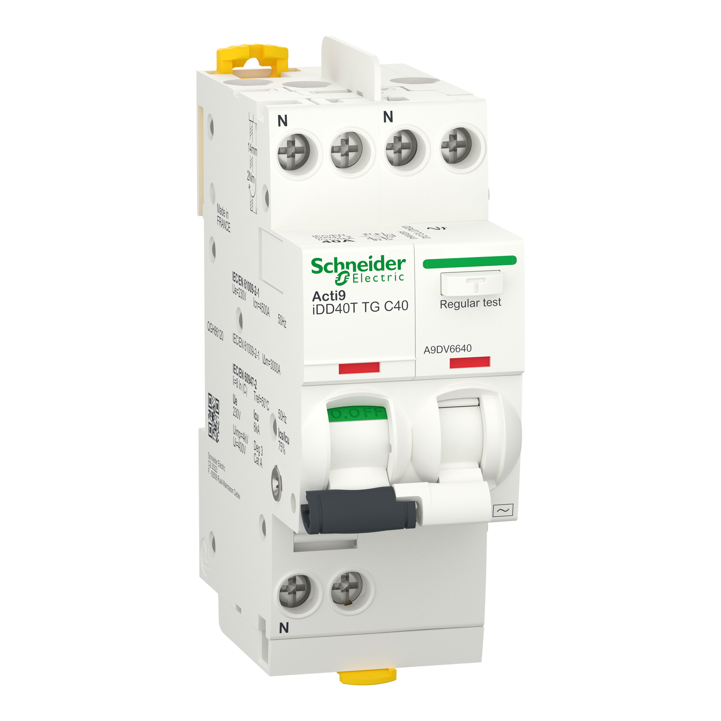 Schneider Electric-A9DV6640-Acti9 iDD40T - Disj. dif. tête de grp - 1P+N 40A - C - 4500A/6kA - 300mA Type AC