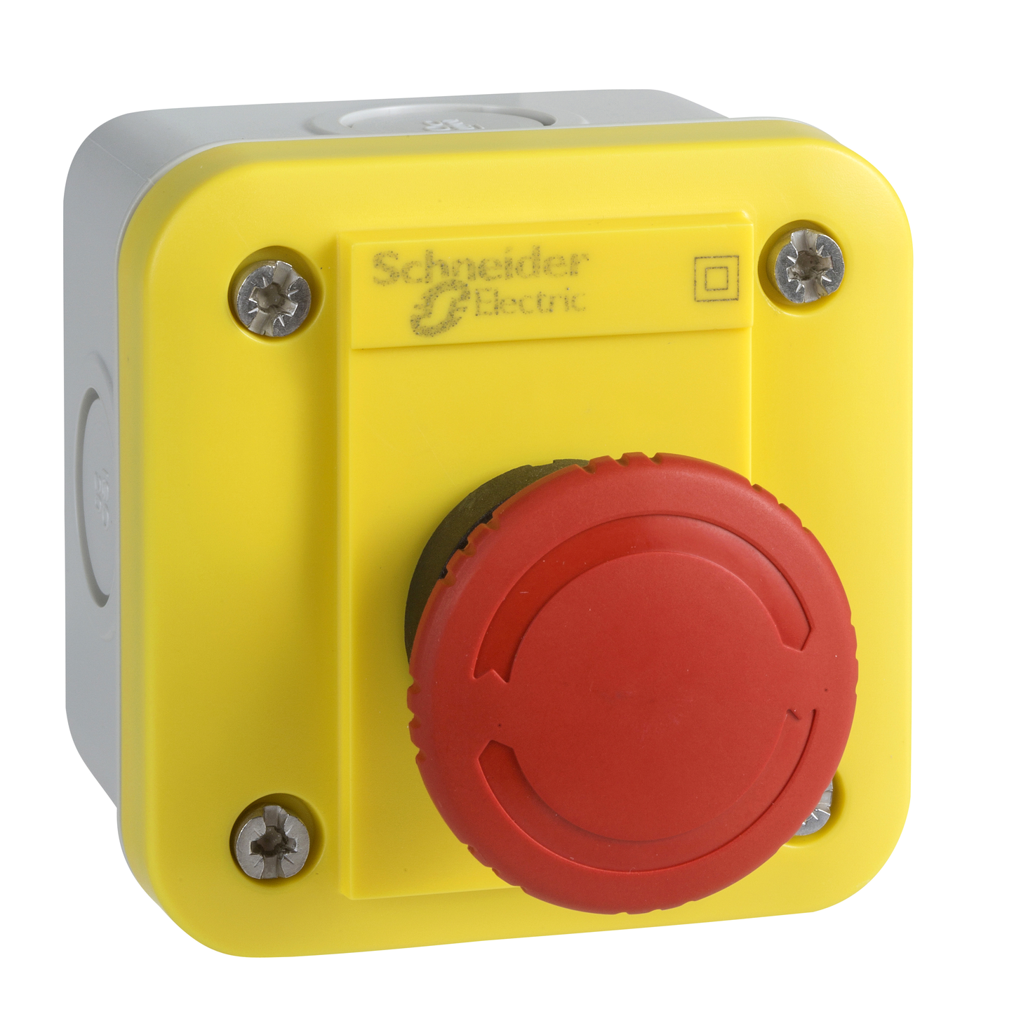Schneider Electric-XALEK1701-Harmony - boite à boutons urgence - poussoir rouge - capot jaune - boitier gris