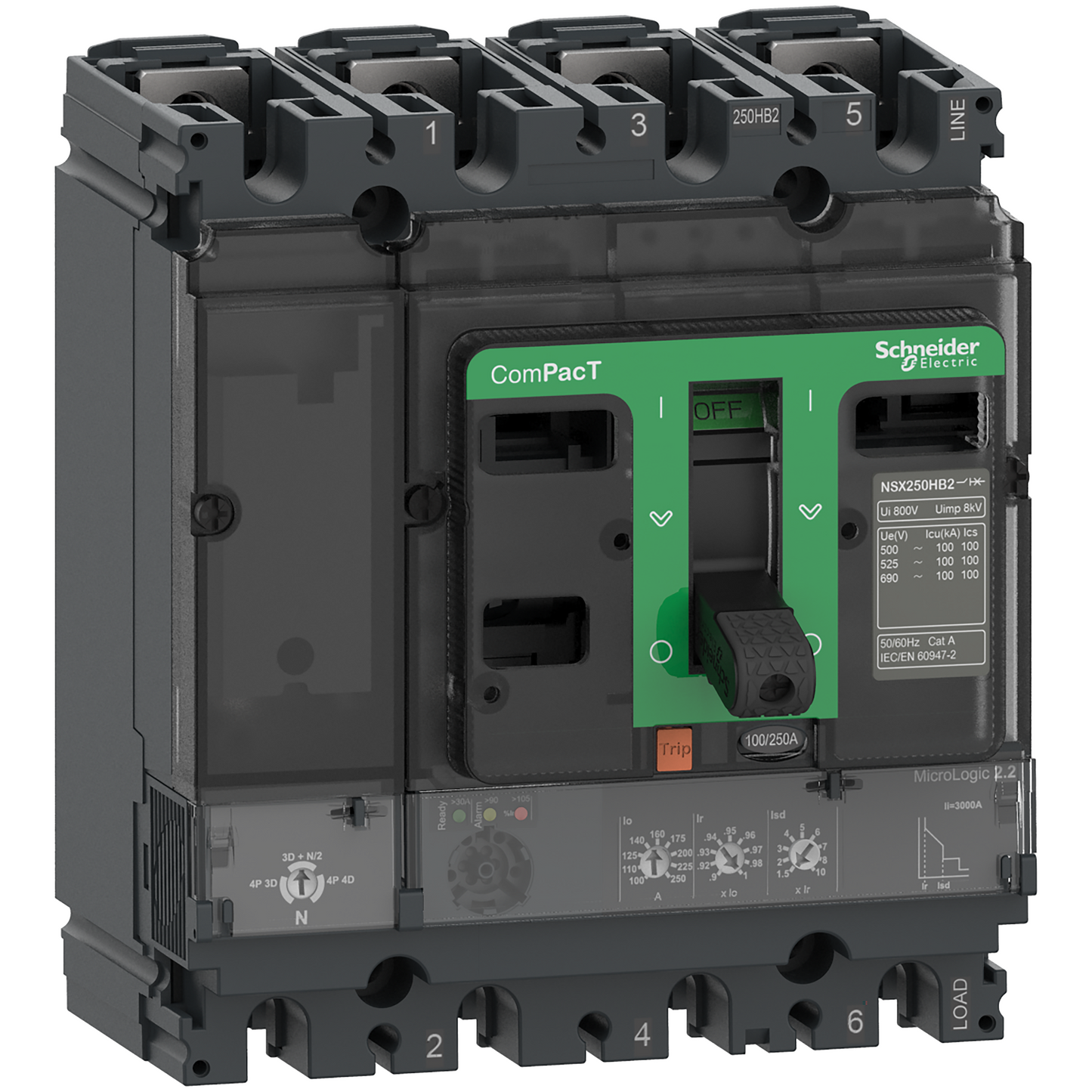 Schneider Electric-C25W42D250-ComPacT NSX250HB2 - Disjoncteur - MicroLogic 2.2 250A - 4P4D - 100kA - fixe