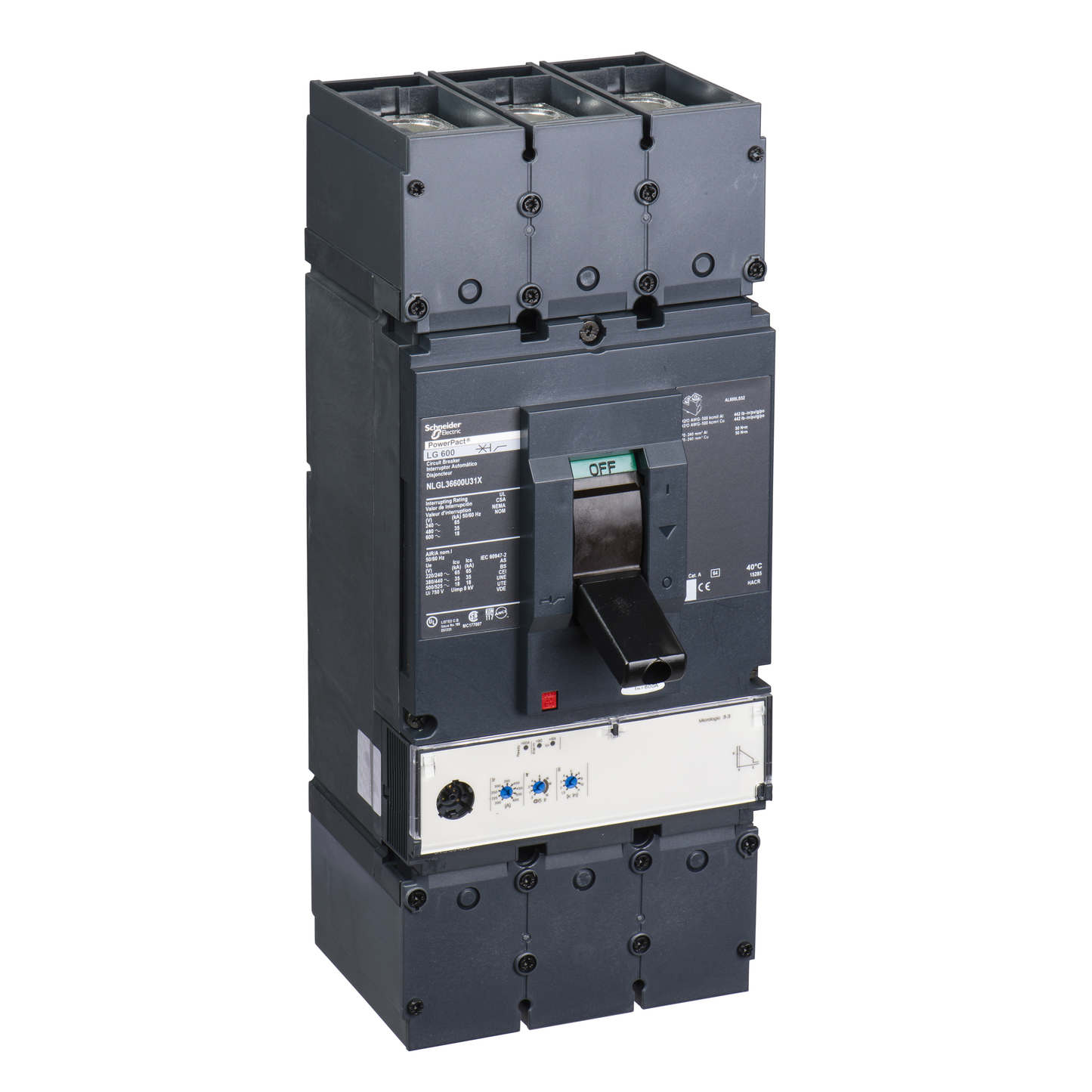 Schneider Electric-NLGL36600U31X-PowerPact L - disjoncteur 600A - avec bornes - 35kA Micrologic 3.3 600A 3P 3d