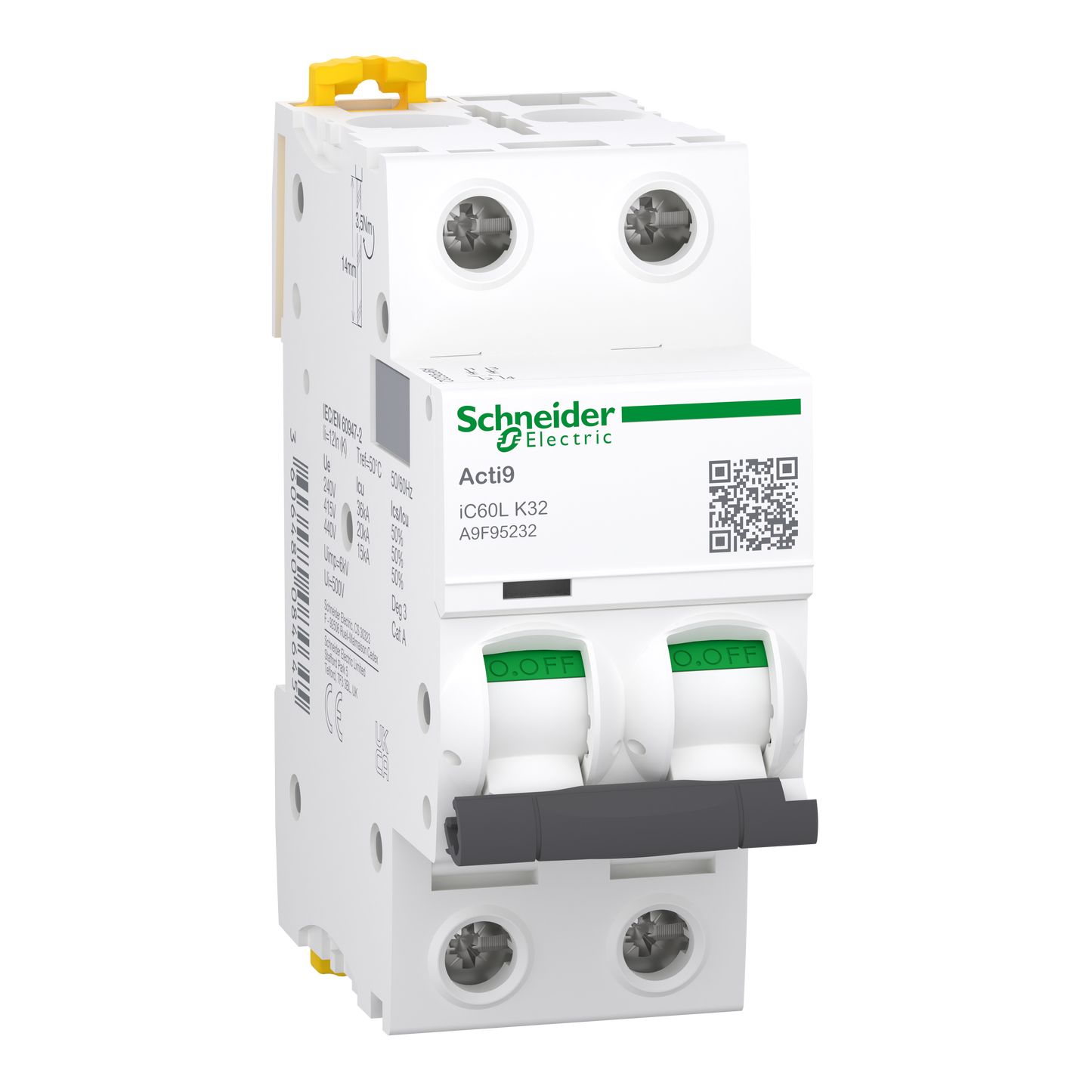 Schneider Electric-A9F95232-Acti9 iC60L - Disjoncteur - 2P - 32A - Courbe K - 400Vac - 15000A/20kA