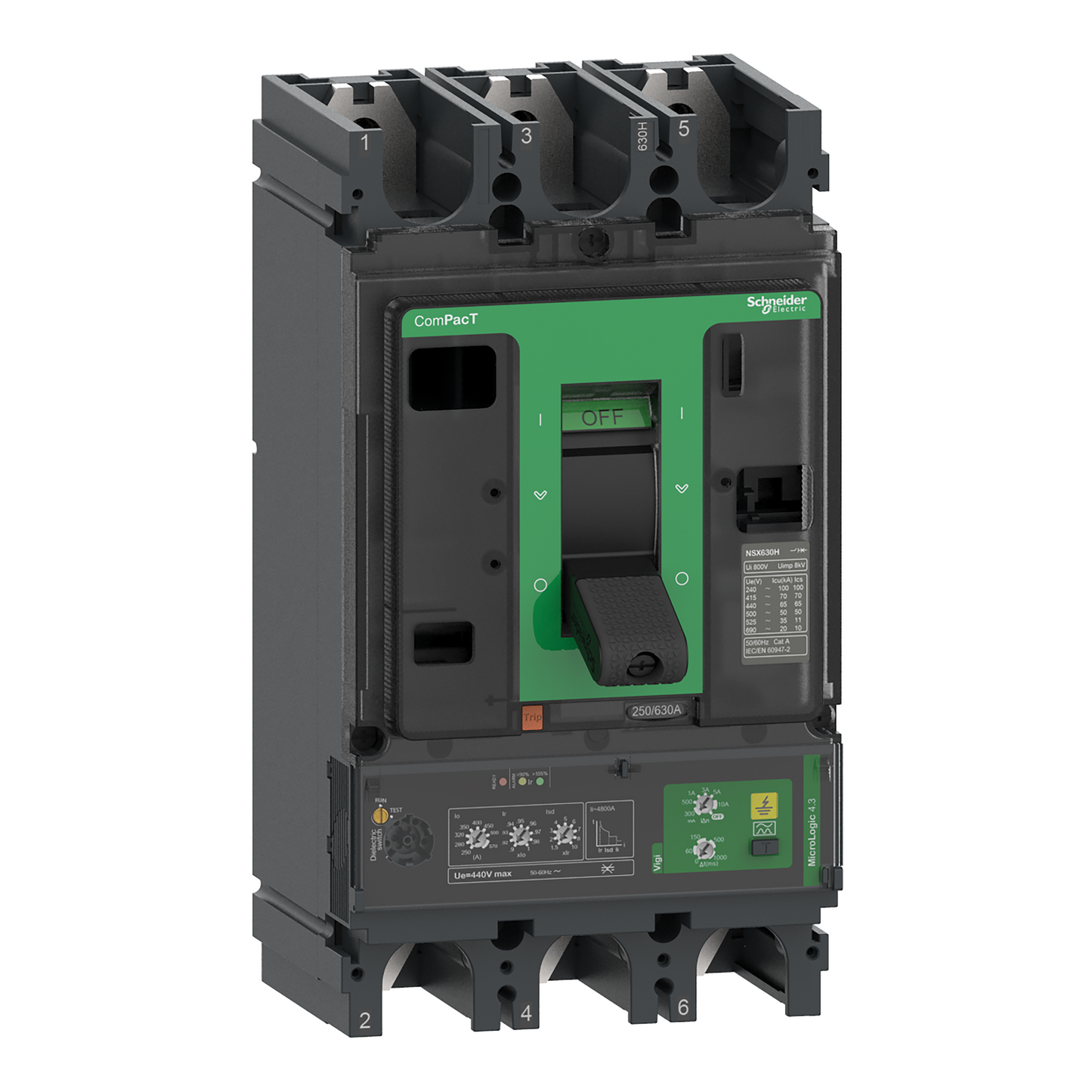 Schneider Electric-C63N34V570-ComPacT NSX630N - Disjoncteur Vigi - MicroLogic 4.3 570A - 3P3D - 50kA - fixe
