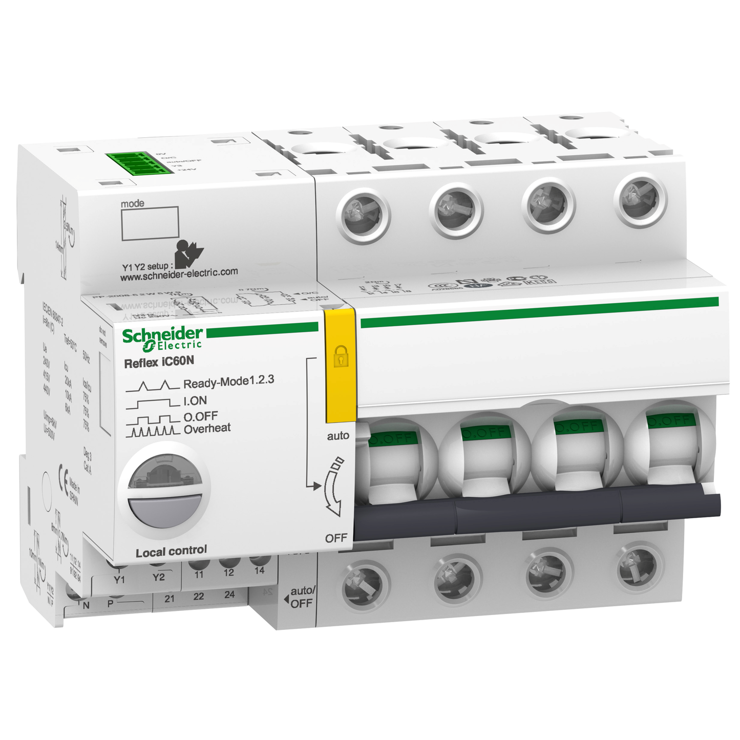 Schneider Electric-A9C62425-Acti9, Reflex iC60N disjonct. à commande intégrée interface Ti24 25A 4P courbe C