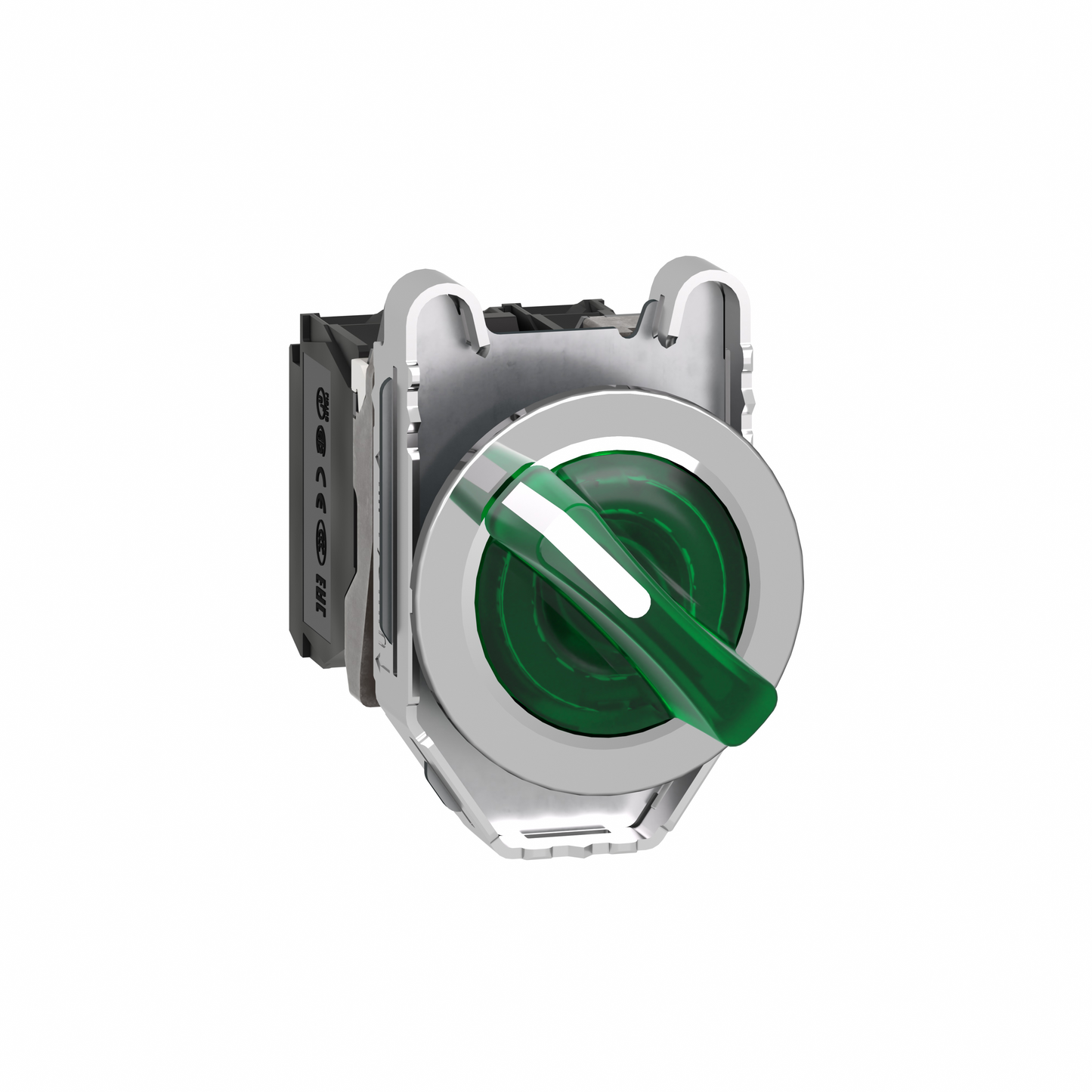 Schneider Electric-XB4FK123B5-Harmony XB4 - bouton à man lumin - flush - 2 pos fix - vert - 1O+1F - 24V