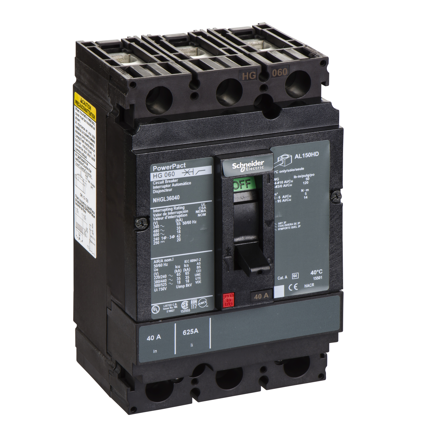Schneider Electric-NHGL36040-PowerPact H - disjoncteur 150A - avec bornes - 35kA - TMD - 40A - 3P 3d