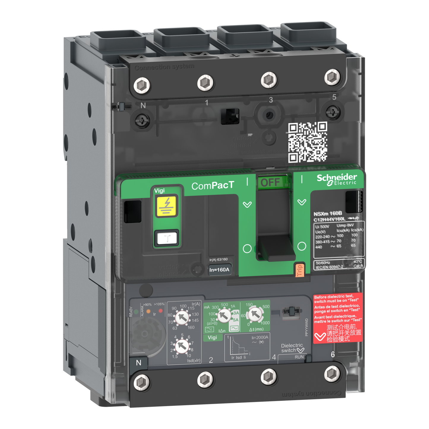 Schneider Electric-C12B44V160L-ComPacT NSXmB - disjoncteur Vigi - MicroLogic 4.1 160A - 4P4D - 25kA - EverLink
