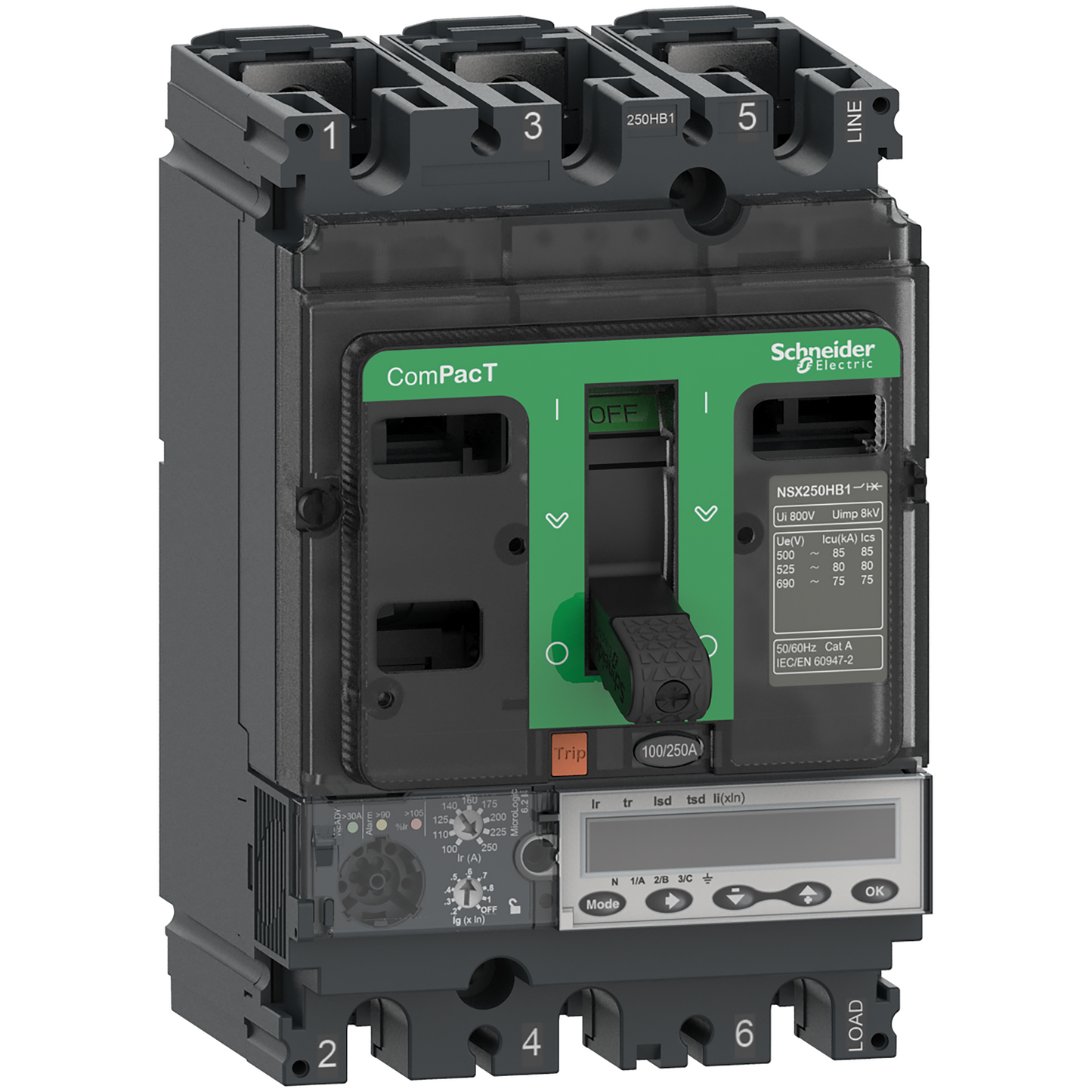 Schneider Electric-C25W36E160-ComPacT NSX250HB2 - Disjoncteur - MicroLogic 6.2E 160A - 3P3D - 100kA - fixe