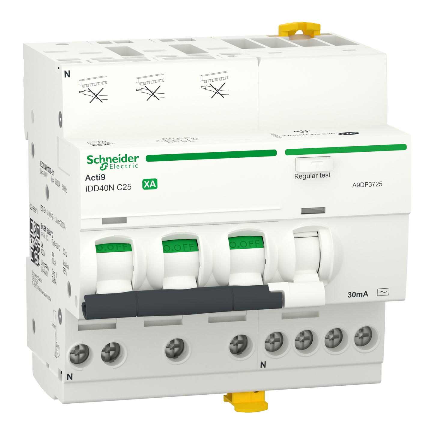 Schneider Electric-A9DP3725-Acti9 iDD40N XA - Disj. dif. auto - 3P+N 25A - Crb C - 6000A/10kA - 30mA Type AC