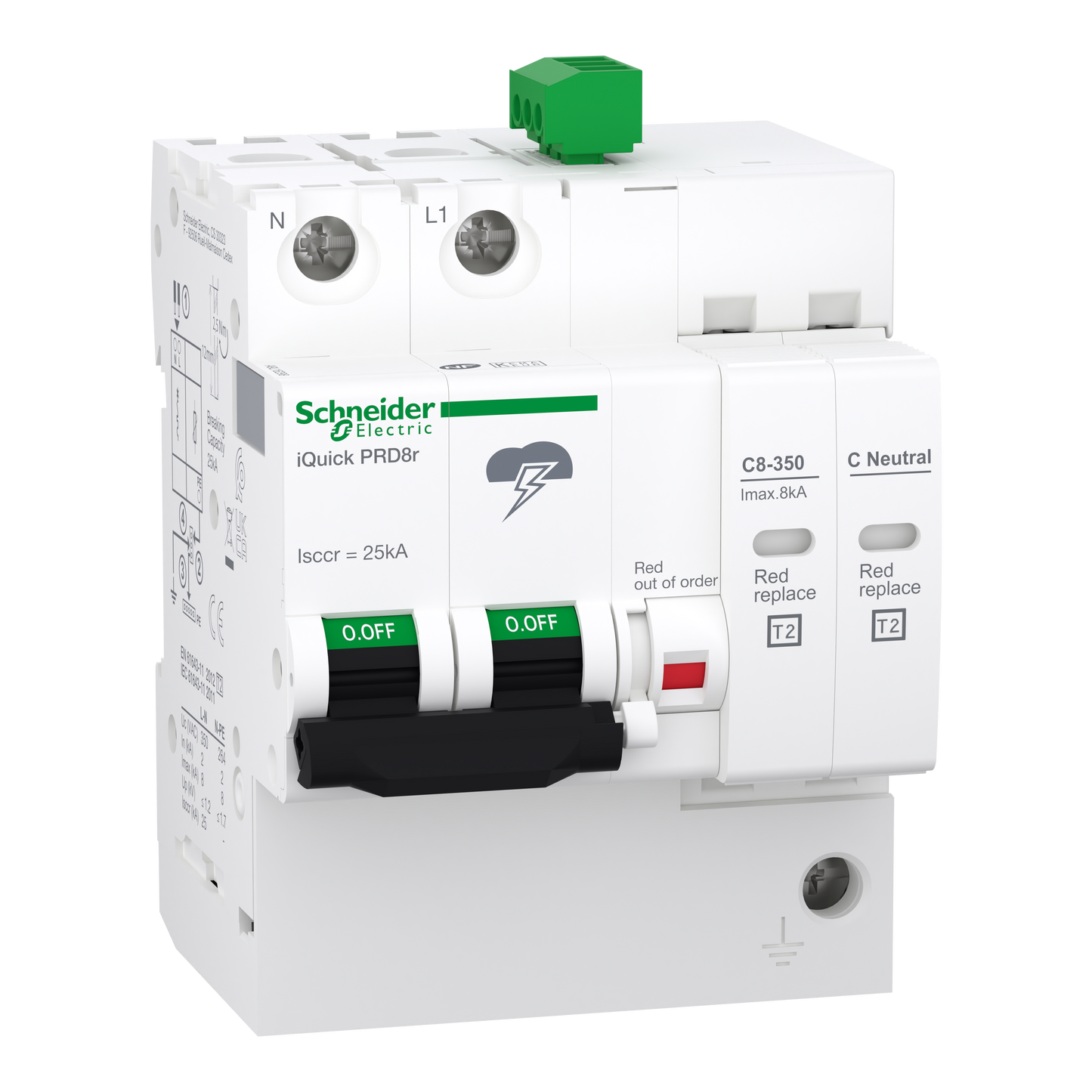 Schneider Electric-A9L16298-Acti9 - Parafoudre iQuick PRD8r - 1P+N avec report de signalisation