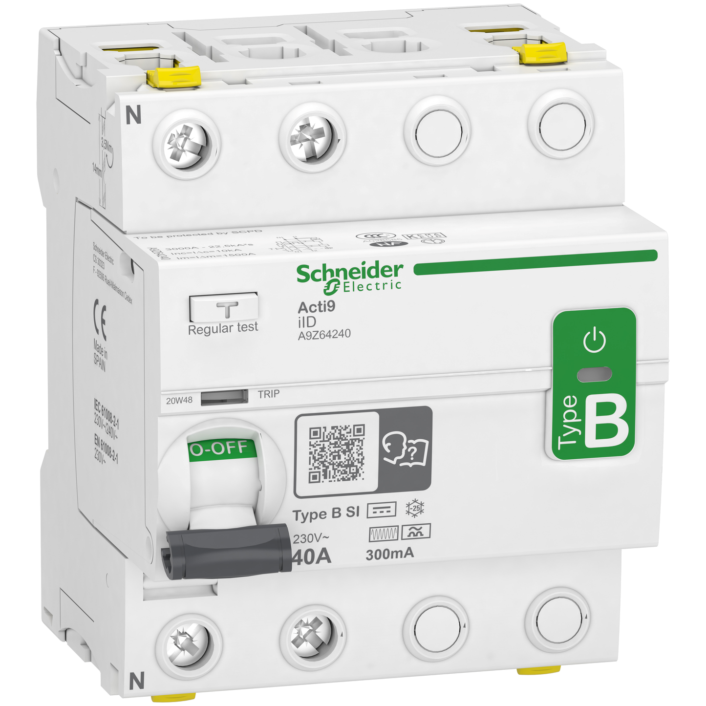 Schneider Electric-A9Z64240-Acti9 iID - interrupteur différentiel - 2P - 40A - 300mA - type B - SI - 400V