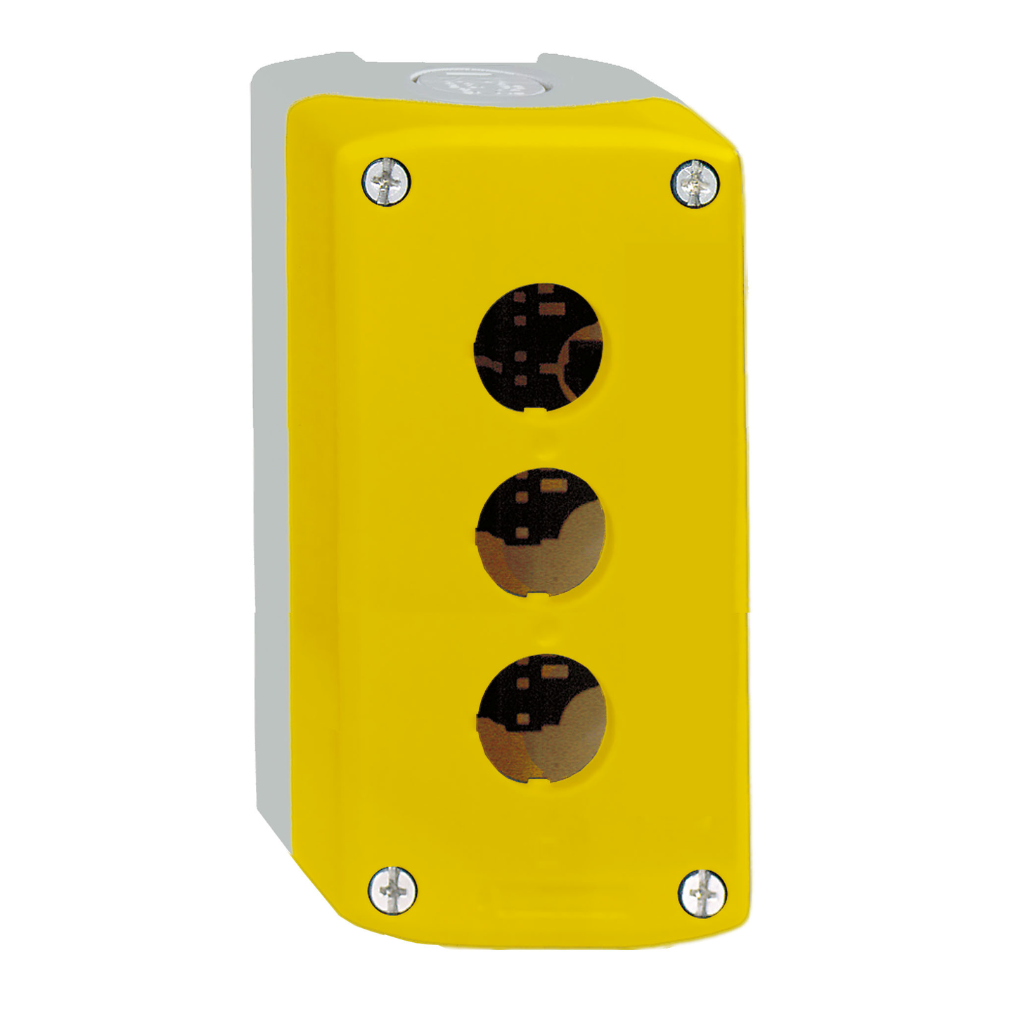 Schneider Electric-XALK03-Harmony boite - 3 trous - couvercle jaune - fond gris clair