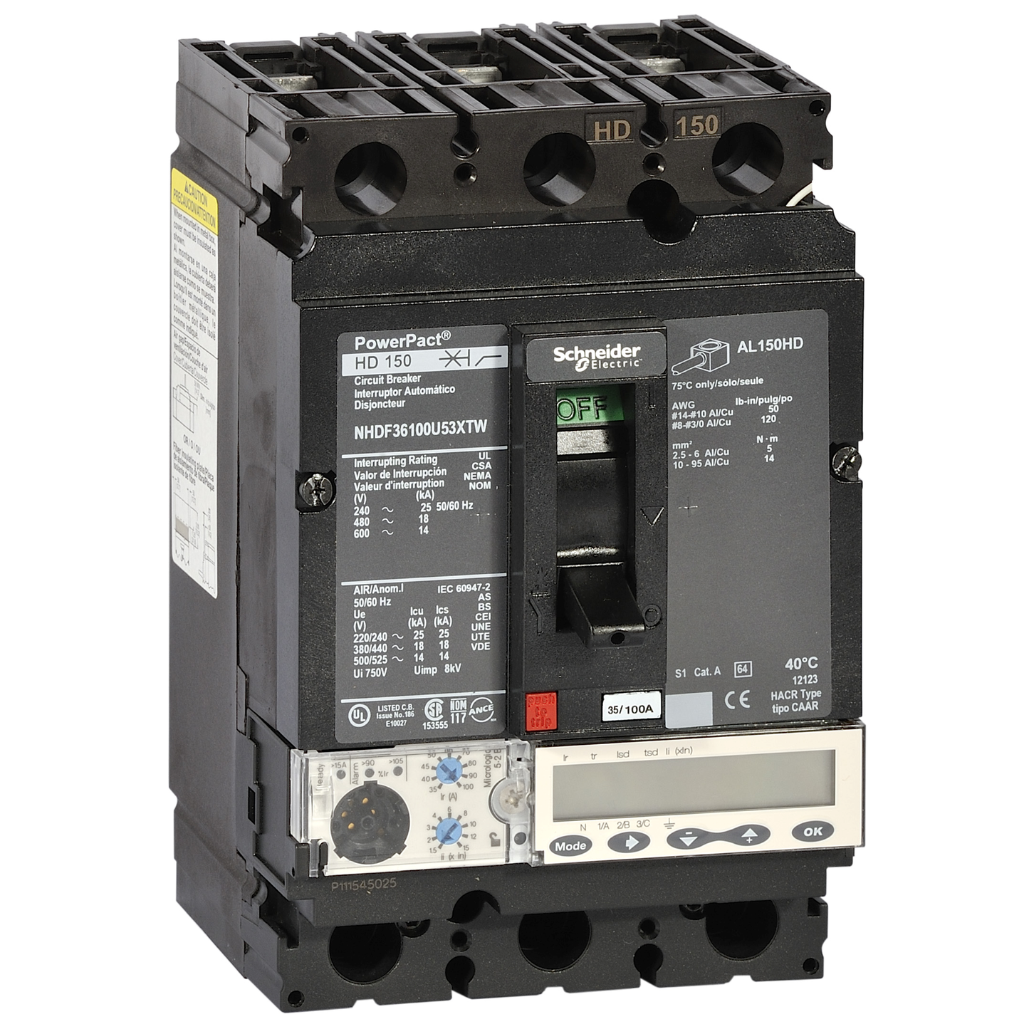 Schneider Electric-NHGF36060U53XTW-PowerPact H - disjoncteur 150A - sans bornes - 35kA Micrologic 5.2E 60A 3P 3d