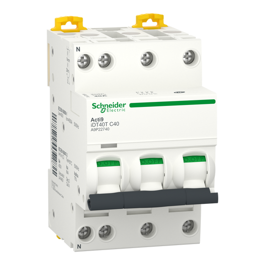 Schneider Electric-A9P22740W-Reconditionné - Acti9 iDT40T - Disj. modulaire 3P+N - 40A - Courbe C- 4500A/6kA