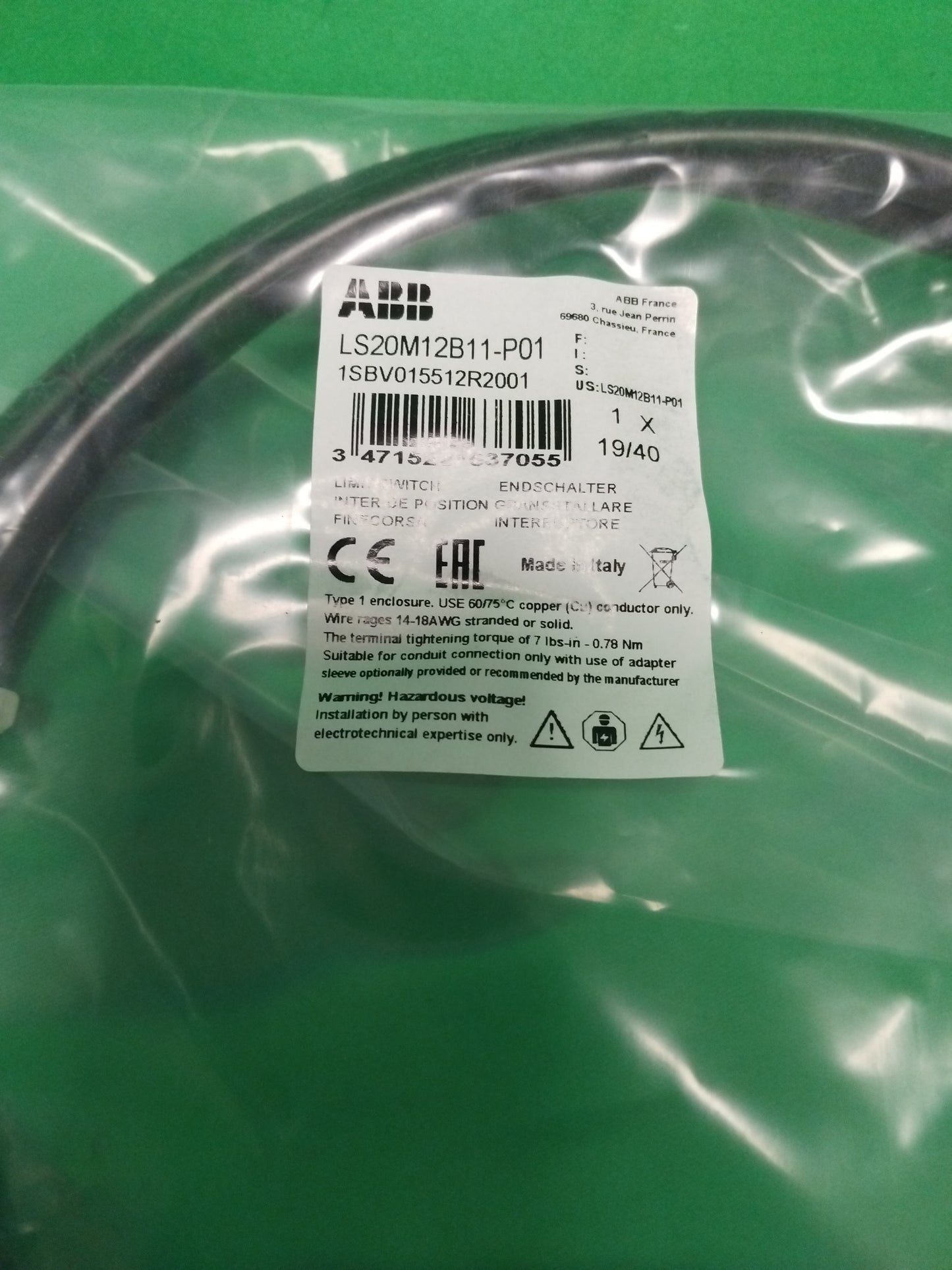 ABB LS20M12B11-P01 LS20M12B11P01 WITHOUT ORIGINAL PACKAGING/1SBV015512R001