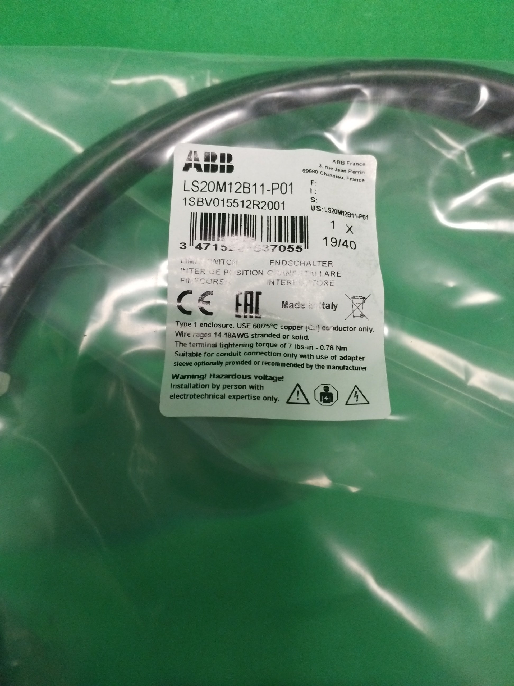 ABB LS20M12B11-P01 LS20M12B11P01 WITHOUT ORIGINAL PACKAGING/1SBV015512R001