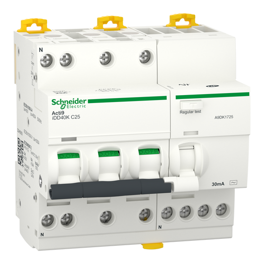 Schneider Electric-A9DK1725-Acti9 iDD40K - Disjoncteur dif - 3P+N - 25A - Crb C 4500A/4,5kA - 30mA Type AC