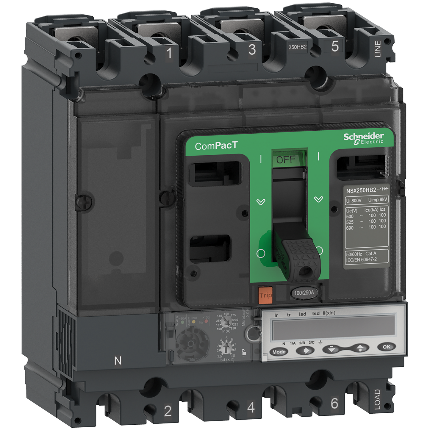 Schneider Electric-C25V45E100-ComPacT NSX250HB1 - Disjoncteur - MicroLogic 5.2E 100A - 4P4D - 75kA - fixe