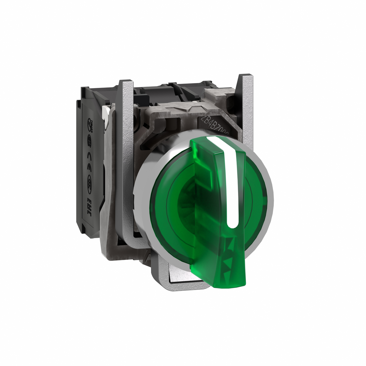 Schneider Electric-XB4BK133B5-Harmony XB4 - bouton à manette lumin - Ø22 - 3 pos fix - vert - 1O+1F - 24V