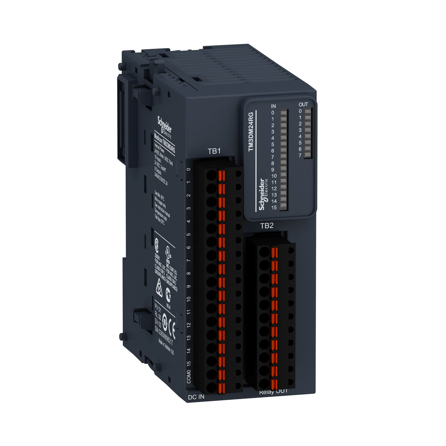 Schneider Electric-TM3DM24RG-Modicon TM3, module mixte 16 entrées 24VCC/8 sorties relais 2A, à ressort
