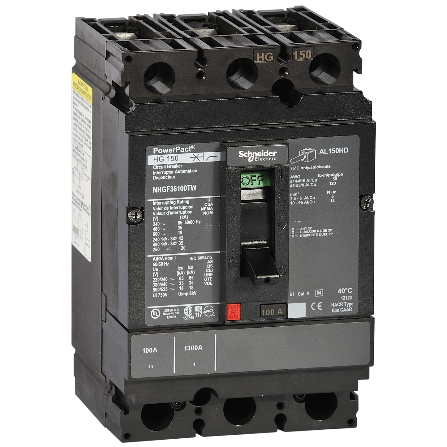 Schneider Electric-NHJF36150TW-PowerPact H - disjoncteur 150A - sans bornes - 65kA - TMD - 150A - 3P 3d