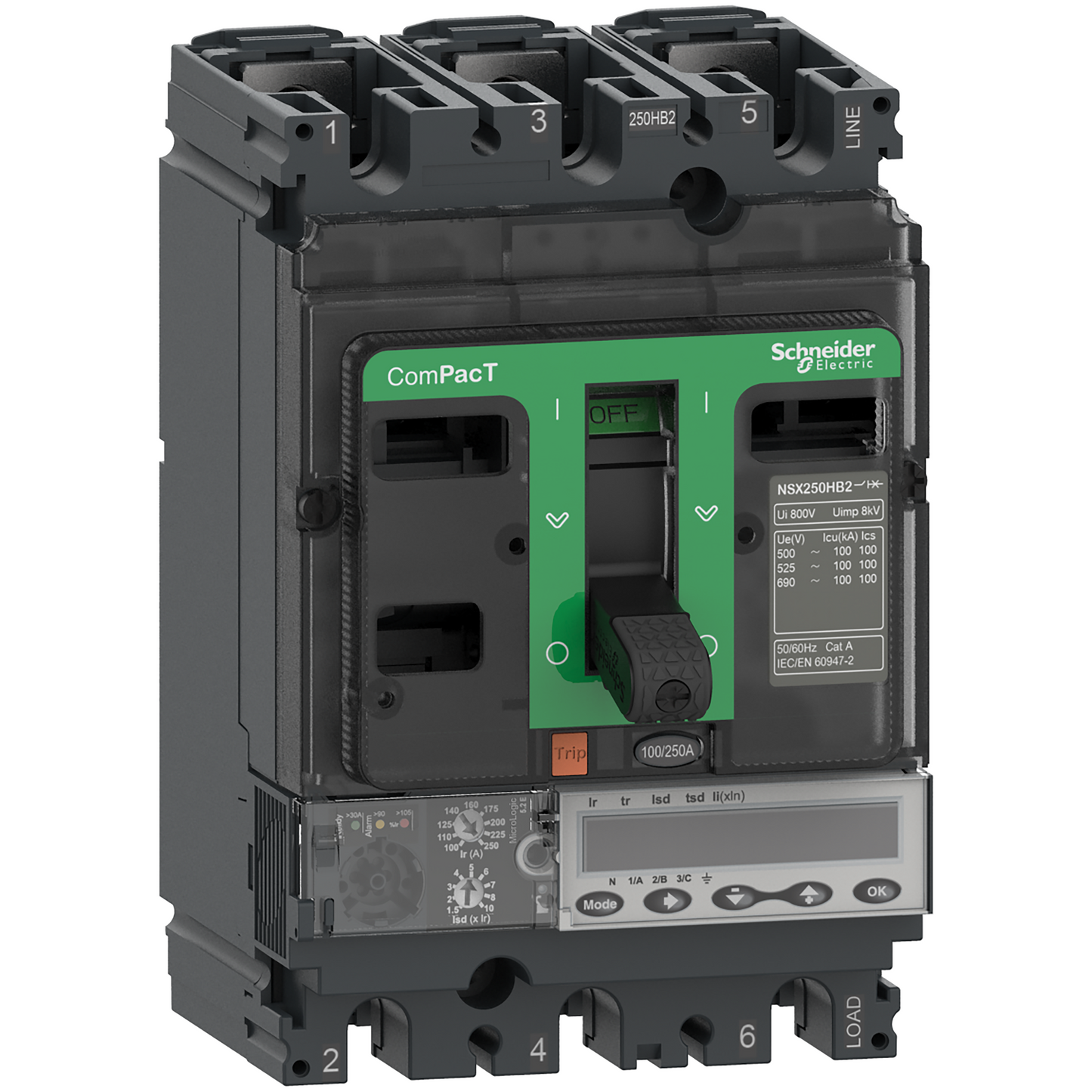 Schneider Electric-C25W35E160-ComPacT NSX250HB2 - Disjoncteur - MicroLogic 5.2E 160A - 3P3D - 100kA - fixe
