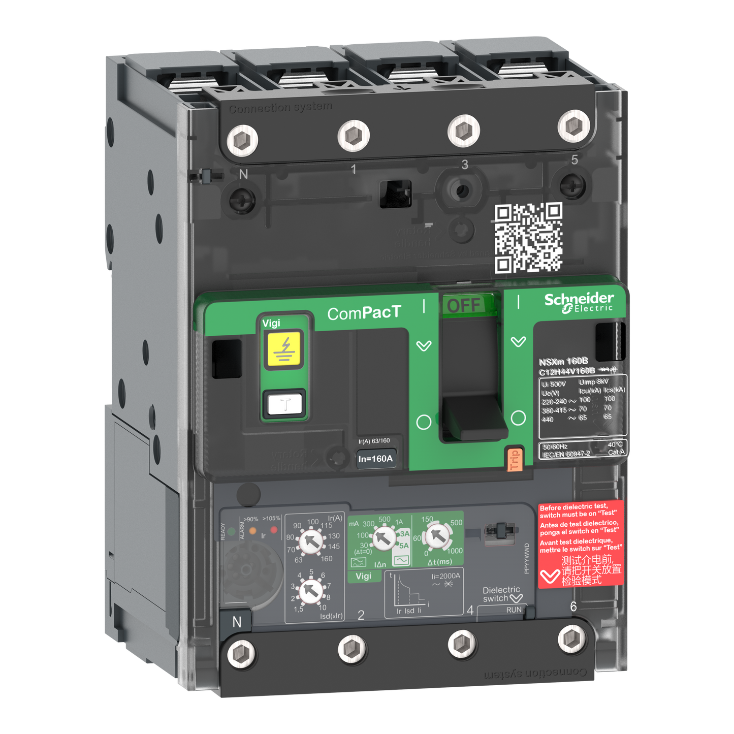 Schneider Electric-C11H44V050B-ComPacT NSXmH - disj Vigi - MicroLogic 4.1 50A - 4P4D - 70kA - borne à cosses
