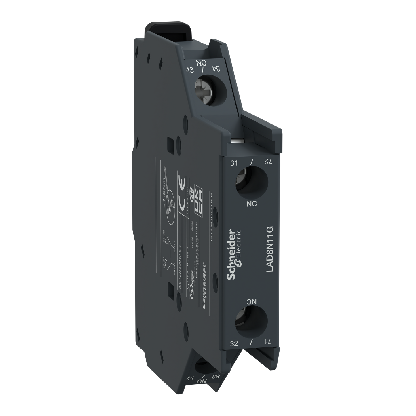 Schneider Electric-LAD8N11G-TeSys D - bloc contacts aux latéraux - 1F+1O - bornes vis-étriers - EN50012